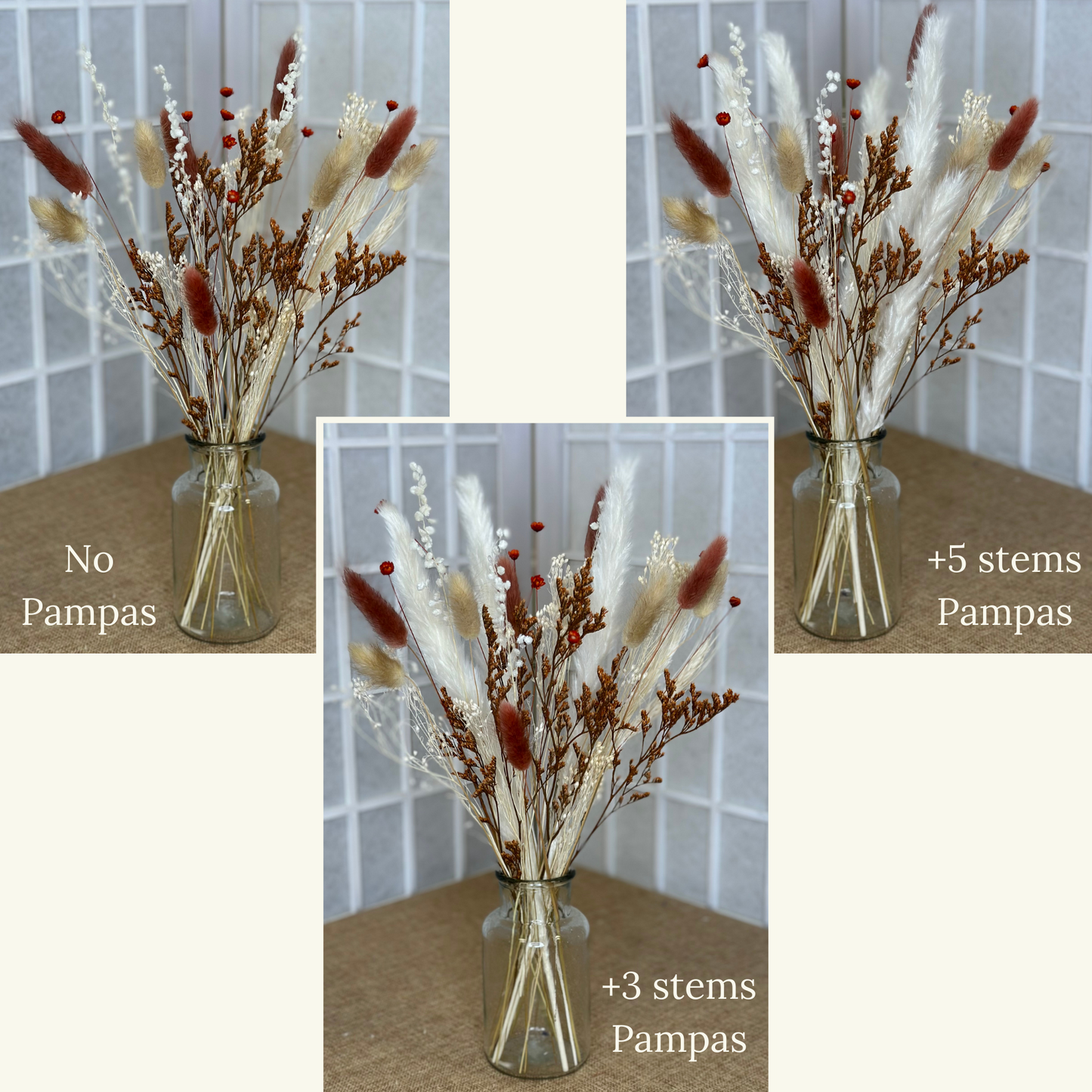 Dried Flower Bouquet & Bud Vase Gift Set | Optional Dried Pampas Grass