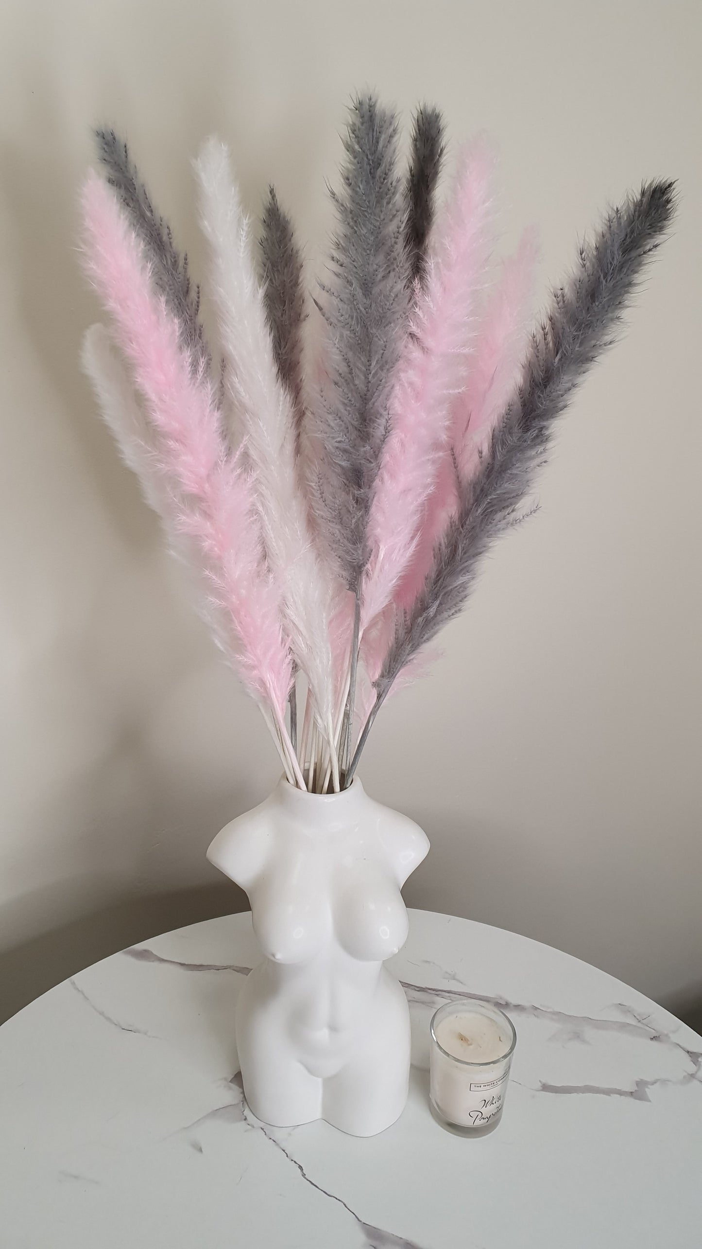 White, Pink & Grey Pampas Grass 60cm - 15 Stems