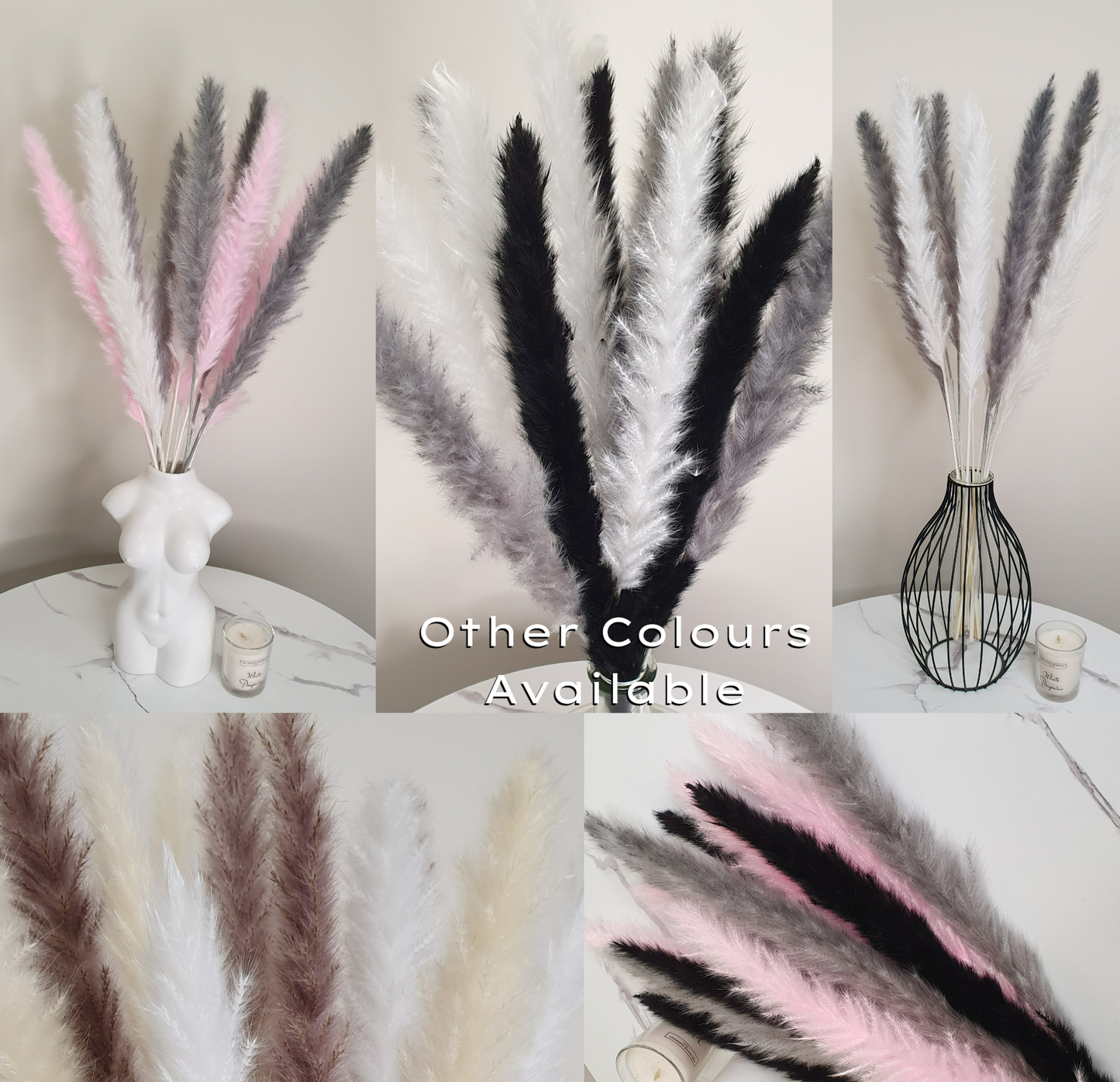 White, Pink & Grey Pampas Grass 60cm - 15 Stems