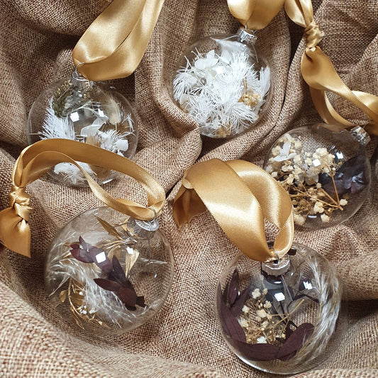 Dried Flower Assorted Bauble Set - Red/Gold