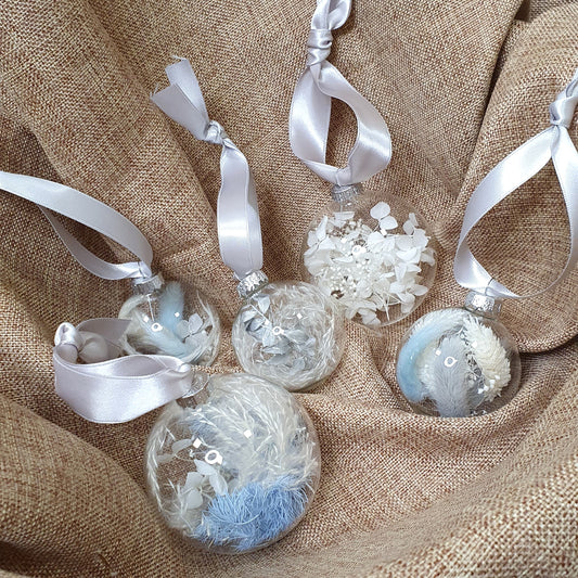 Dried Flower Assorted Bauble Set - Blue/Silver
