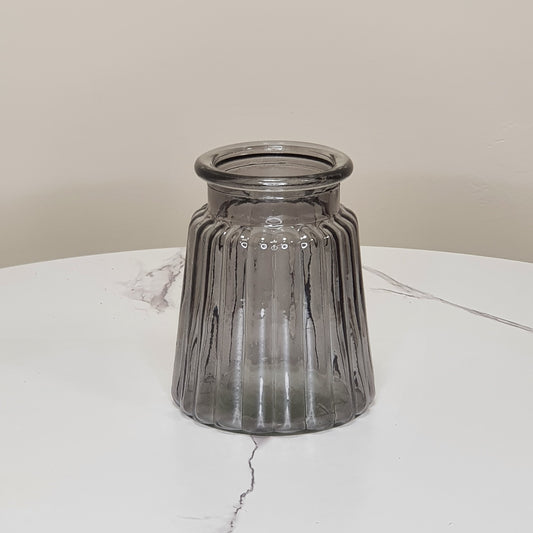 Small Ribbed Glass Vase - Black