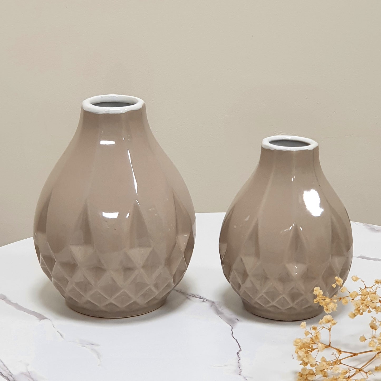 Geometric Ceramic Vase - Beige